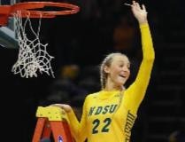 North Dakota State player #22 cutting down the net