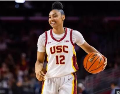 JuJu Watkins of USC dribbling in her USC #12 jersey